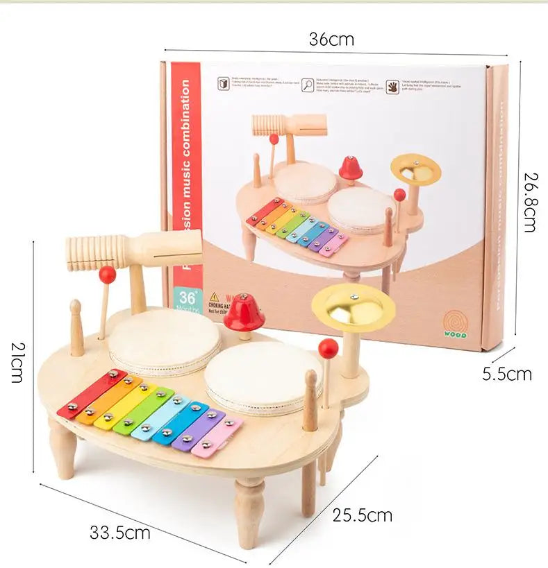 Montessori Musikinstrumente aus Holz mit Xylophon und Trommel