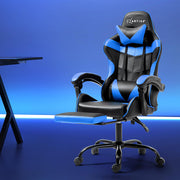 Artiss Comfy Bürostuhl Blau Schwarz mit Fußstütze