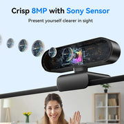4K USB Webcam mit Autofokus, Mikrofonen und Stativ
