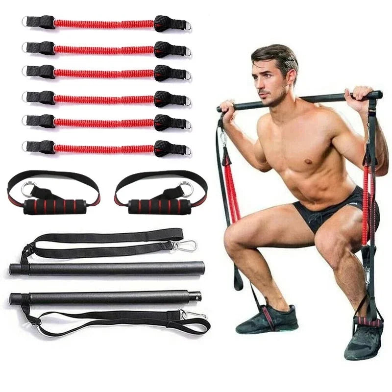 NNEOBA Pilates Stick mit Widerstandsbändern für Yoga und Krafttraining