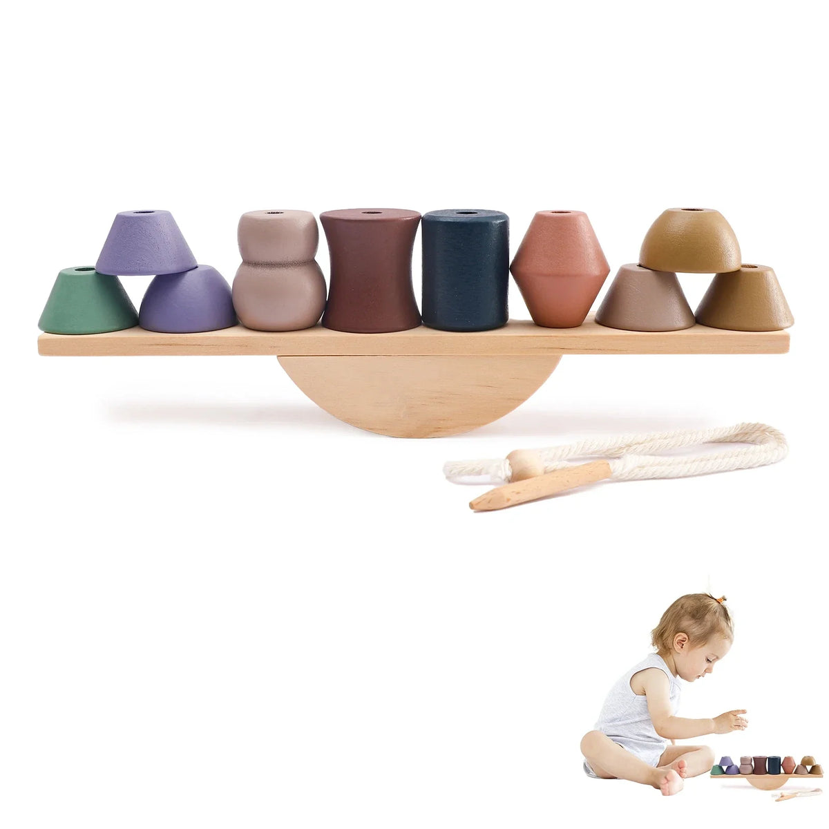 Montessori Wooden Toy Stacking&Threading-14