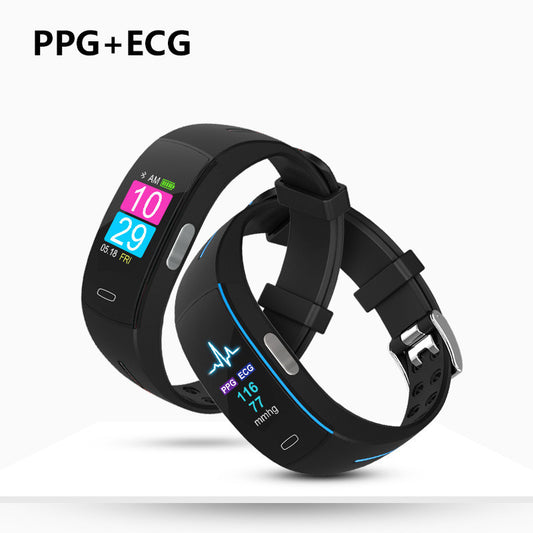 Schwarzes Fitness Armband mit Farbdisplay sowie PPG und EKG Funktion zur Anzeige verschiedener Messwerte.