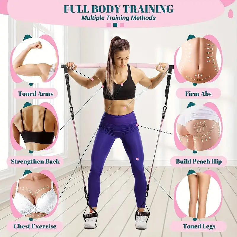 21 teiliges Pilates Bar Set mit Widerstandsbändern bis 180 lbs