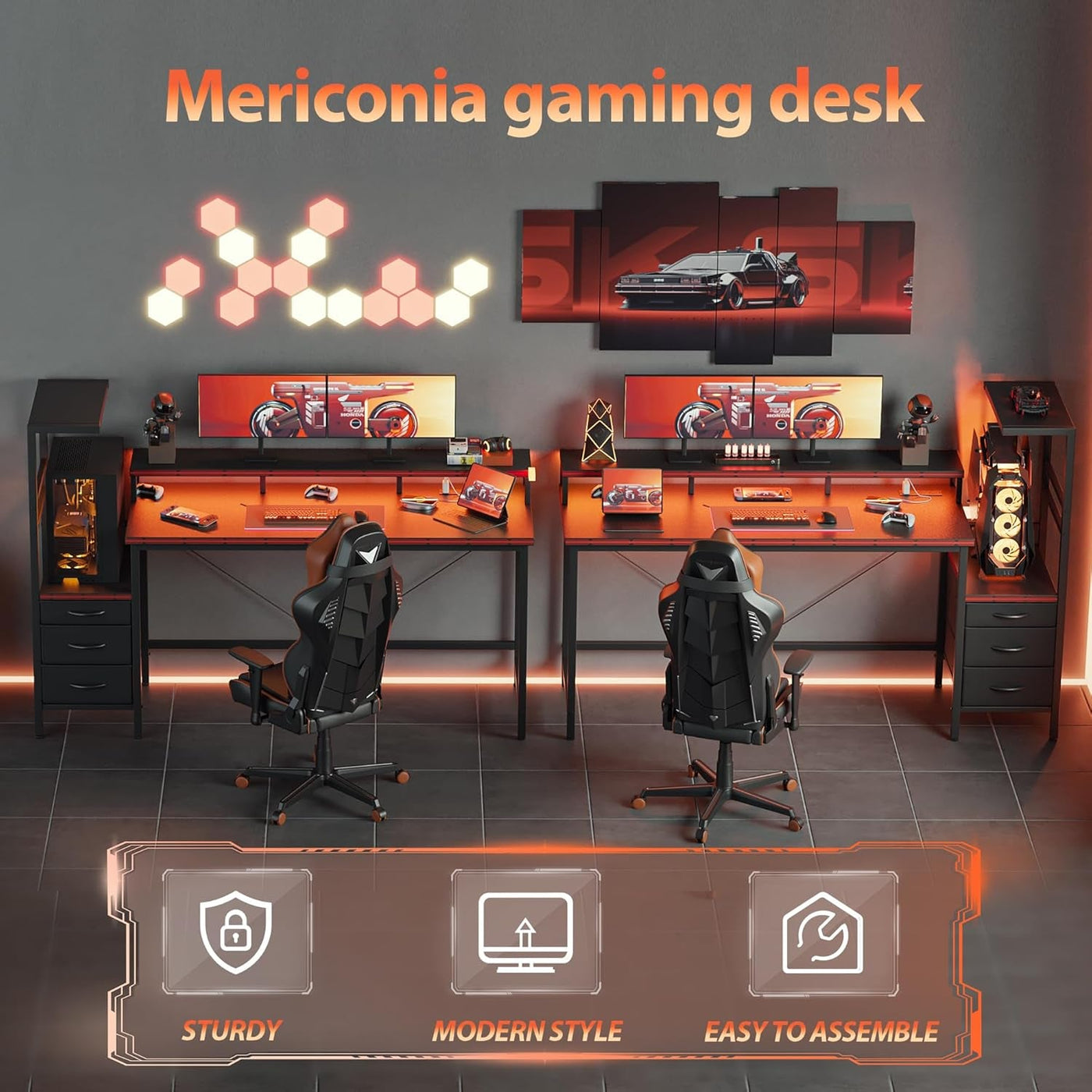 Multifunktionaler Gaming Schreibtisch mit LED Beleuchtung und Stauraum