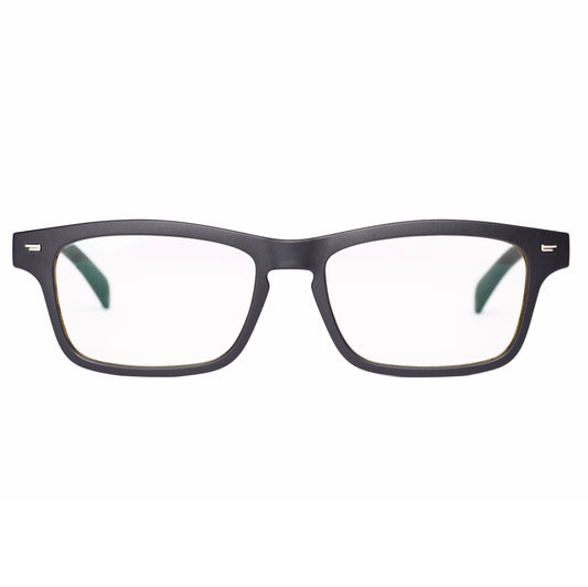 Moderne schwarze Brille mit rechteckigem Rahmen und klaren Gläsern für Alltag, Büro und entspanntes Lesen