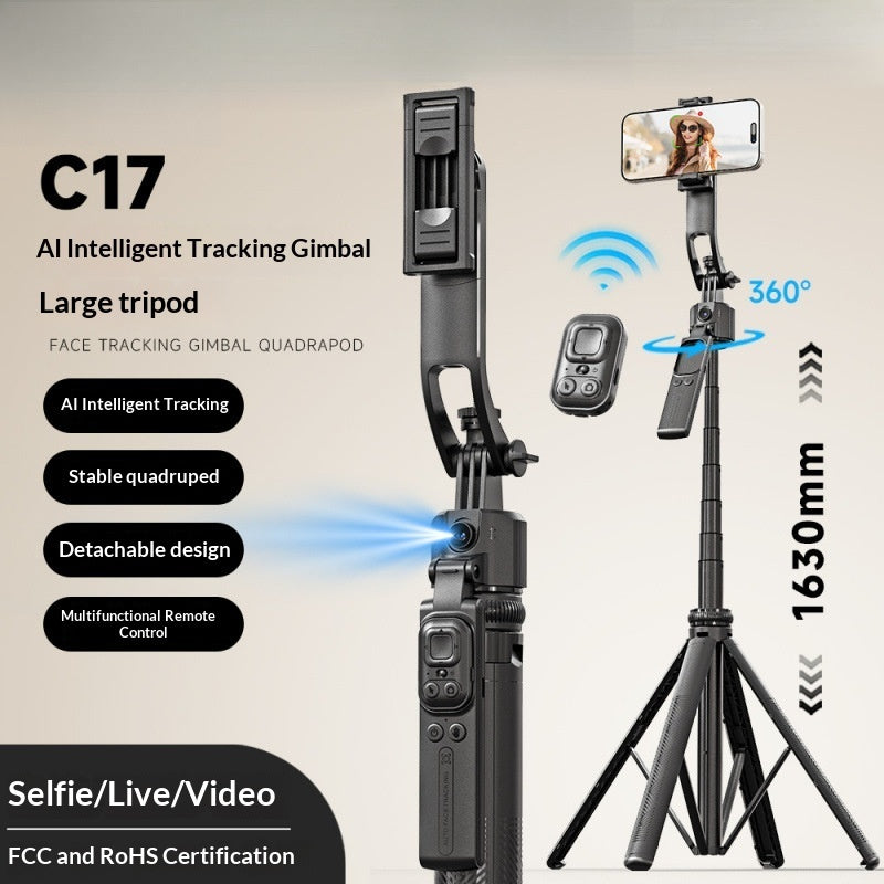 AI-Gimbal mit Stativ, Gesichtserkennung und 360-Grad-Rotation für stabile Videoaufnahmen und Livestreams