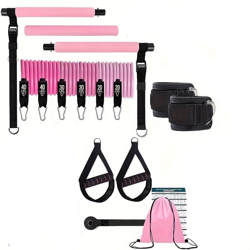 14 teiliges Pilates Stick Fitness Set mit Widerstandsbändern in Pink