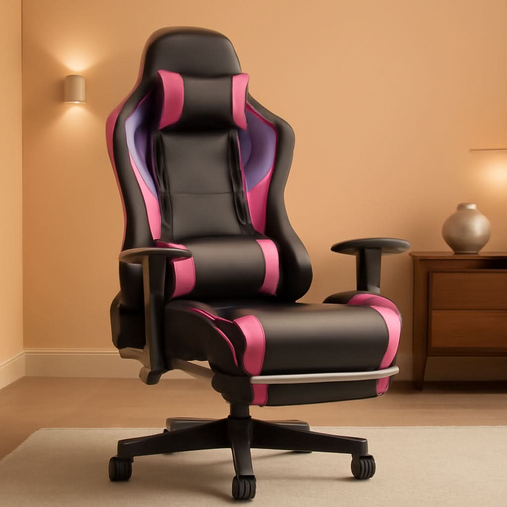 Ergonomischer Gaming Stuhl mit Bluetooth Lautsprechern und Fußstütze