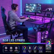 40 Zoll Gaming Schreibtisch in L Form mit RGB LED und Steckdosen