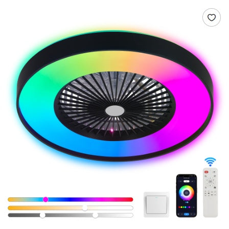 Smarte Deckenleuchte mit Ventilator und farbwechselnder LED Beleuchtung
