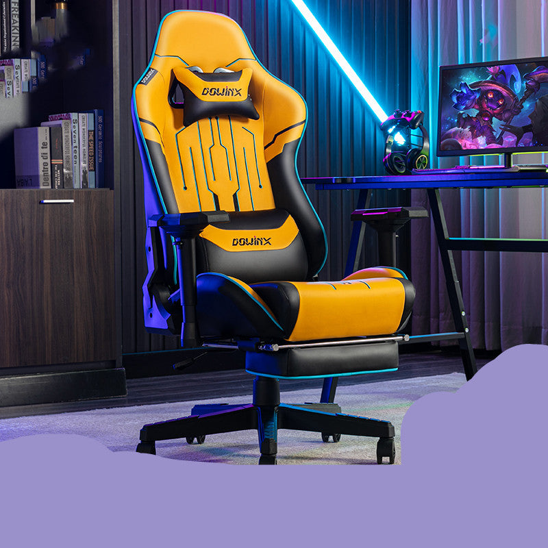 Ergonomischer Gaming-Stuhl in Gelb und Schwarz vor modernem Gaming-Setup