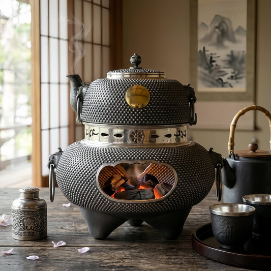 Individuell Handgefertigter Traditioneller Teewärmer mit Kohlefeuer und strukturierter Oberfläche im eleganten asiatischen Design 