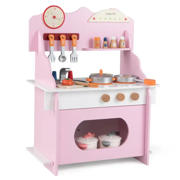 LittleChef Spielküche aus Holz – Rosa Kinderküche mit Zubehör