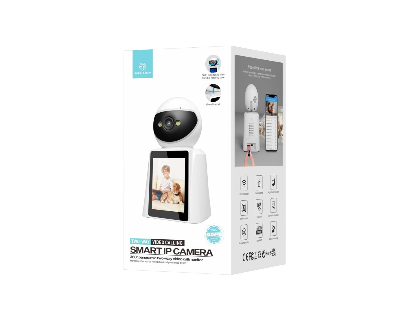 Techancy SH043 1080P WLAN Überwachungskamera mit 2,8 Zoll Display