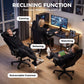 Chaise Gaming Ergonomique Massante et Coussin Lombaire Chauffant, Fauteuil Gaming Inclinable en Lin, Accoudoirs 3D, Noir