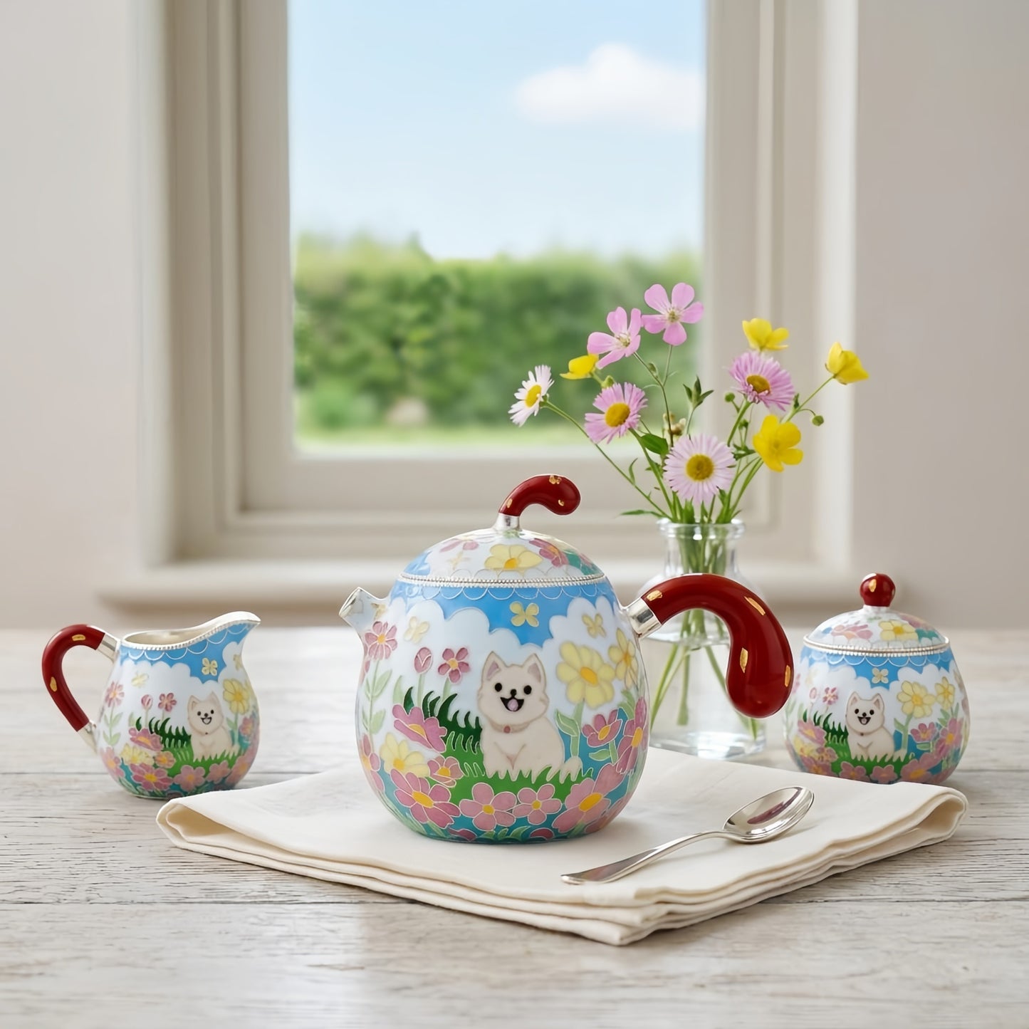 Cloisonné Garden Joy Luxus Teekanne mit kunstvoller Emaille-Veredelung