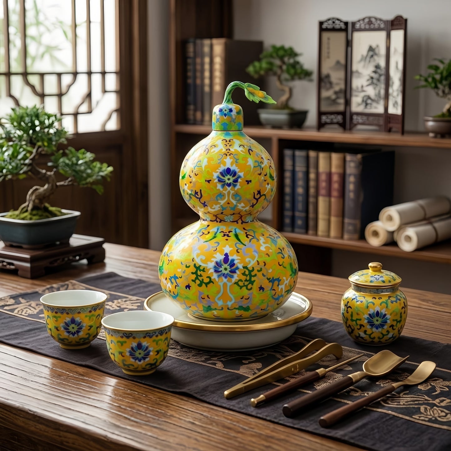 Hulu Radiance Gold Luxus Vase in Cloisonné-Kunst