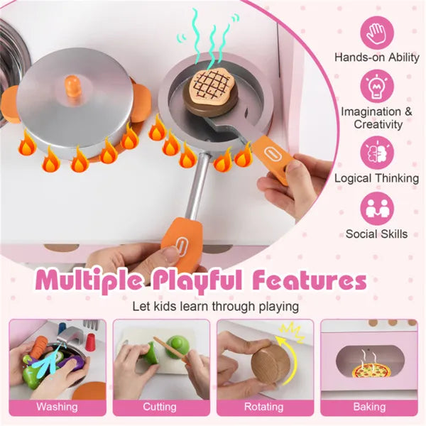 LittleChef Spielküche aus Holz – Rosa Kinderküche mit Zubehör