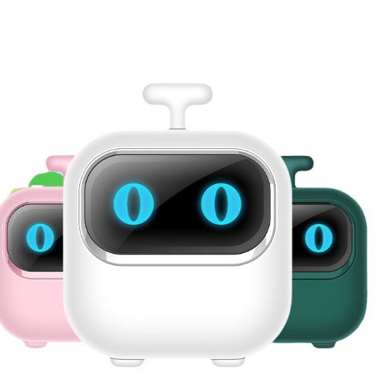 Kompakter smarter Mini Roboter mit leuchtenden Augen in mehreren Farben für moderne Deko und Spielspaß