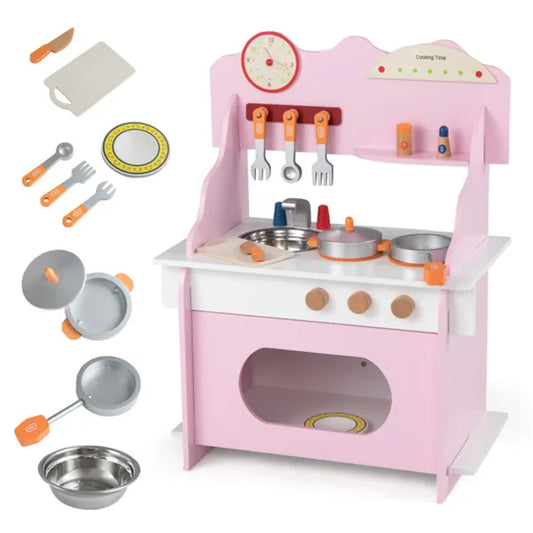 Kinder Spielküche aus Holz mit Kochzubehör, Herd und Spüle für kreatives Rollenspiel und Spielspaß zuhause