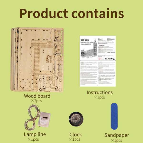 TimeCraft Big Ben 3D Holzpuzzle – DIY Modell mit Uhrfunktion