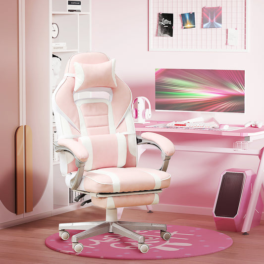 Chaise gaming, fauteuil gaming ergonomique avec repose-pieds, hauteur réglable, dossier inclinable, 63x63x123cm, rose