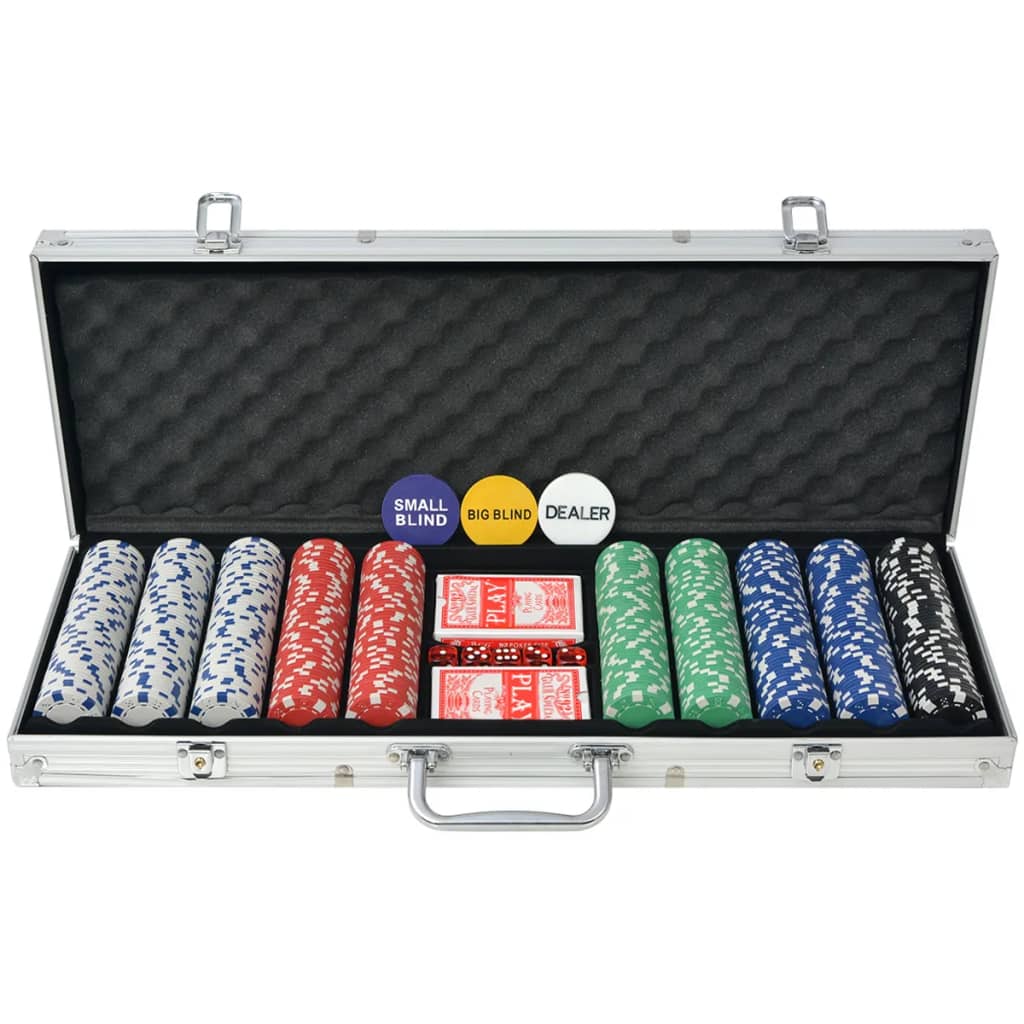 Poker Koffer mit hochwertigen Chips, Spielkarten und Dealer Chips für professionelle Pokerabende Zuhause