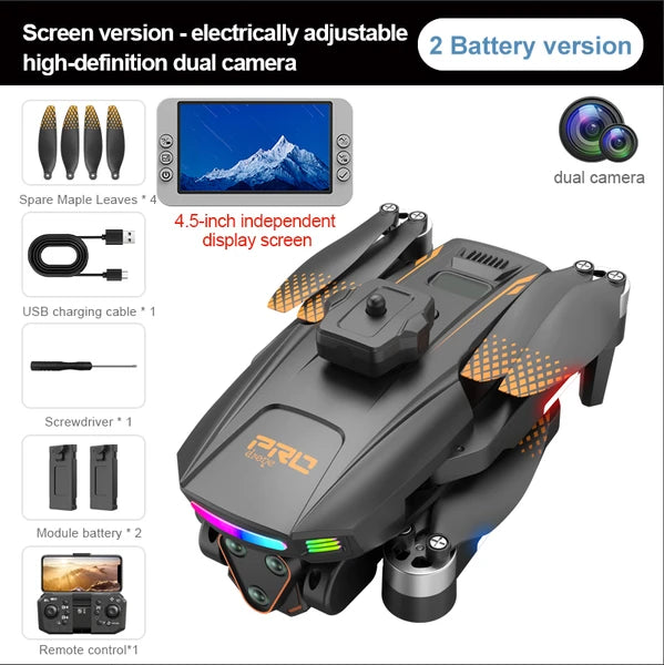 Faltbare Mini Drohne mit Dual Kamera, Display Fernsteuerung und zwei Akkus für stabile Luftaufnahmen draußen und zuhause