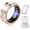 Smarter Gesundheitsring mit App-Steuerung, Ladebox und elegantem Design in Roségold mit Kristallen