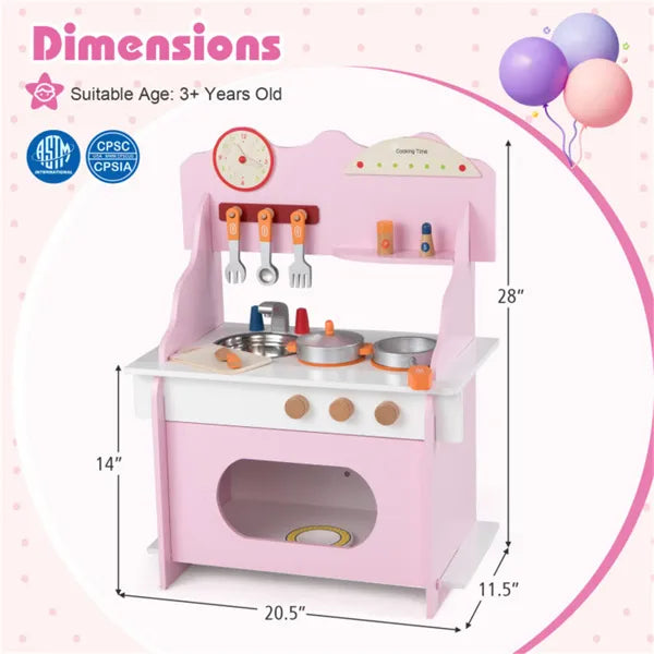 LittleChef Spielküche aus Holz – Rosa Kinderküche mit Zubehör