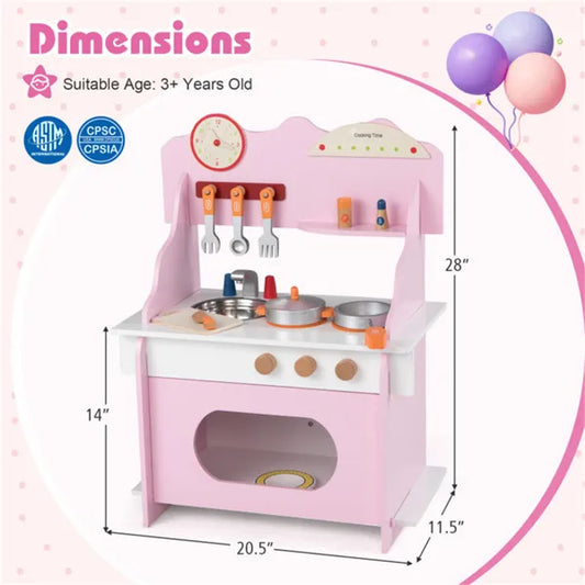 LittleChef Spielküche aus Holz – Rosa Kinderküche mit Zubehör
