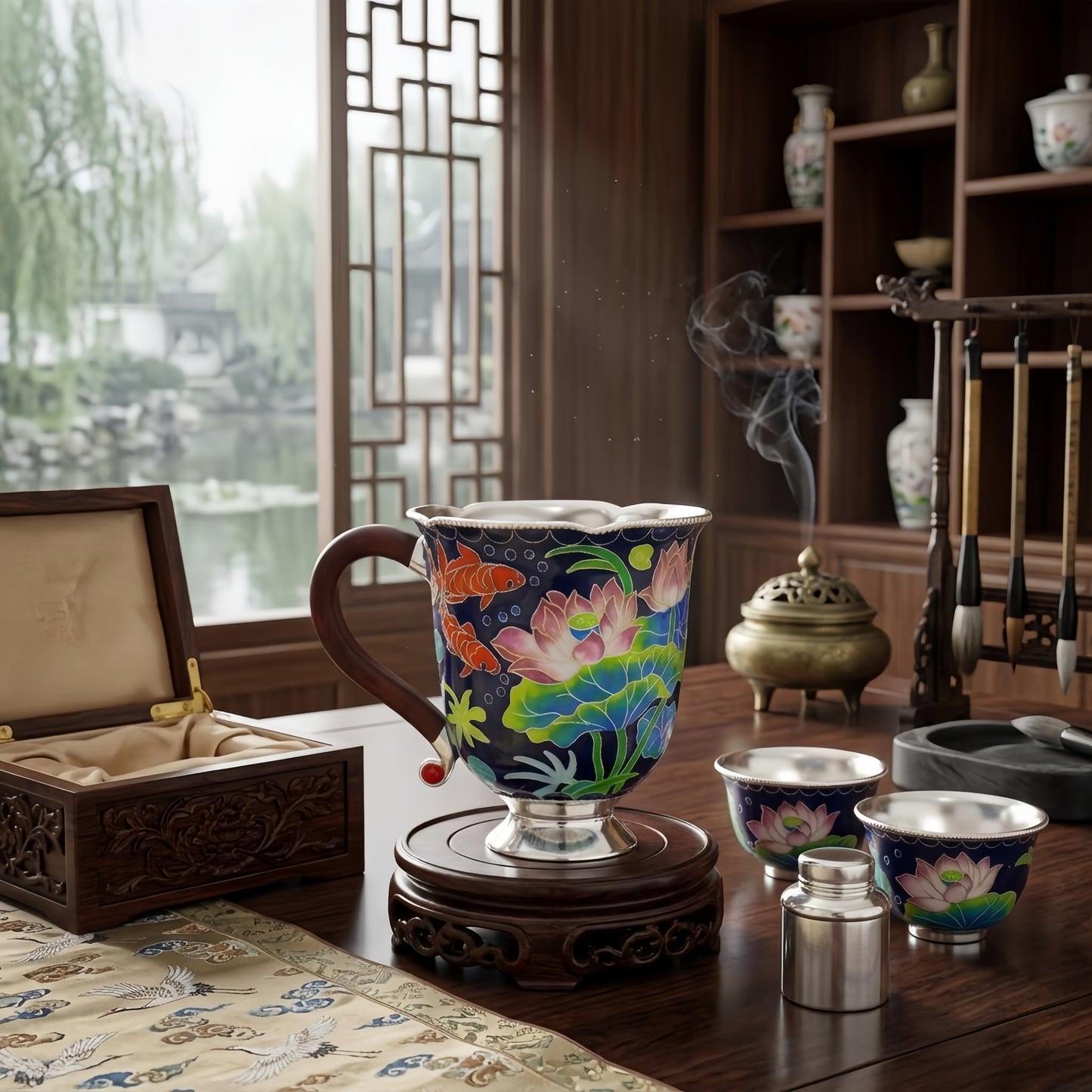 Cloisonné Lotus Koi Luxus Tasse mit kunstvoller Emaille-Veredelung