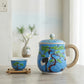Cloisonné Crane Serenity Luxus Teetasse mit Deckel und Rattangriff