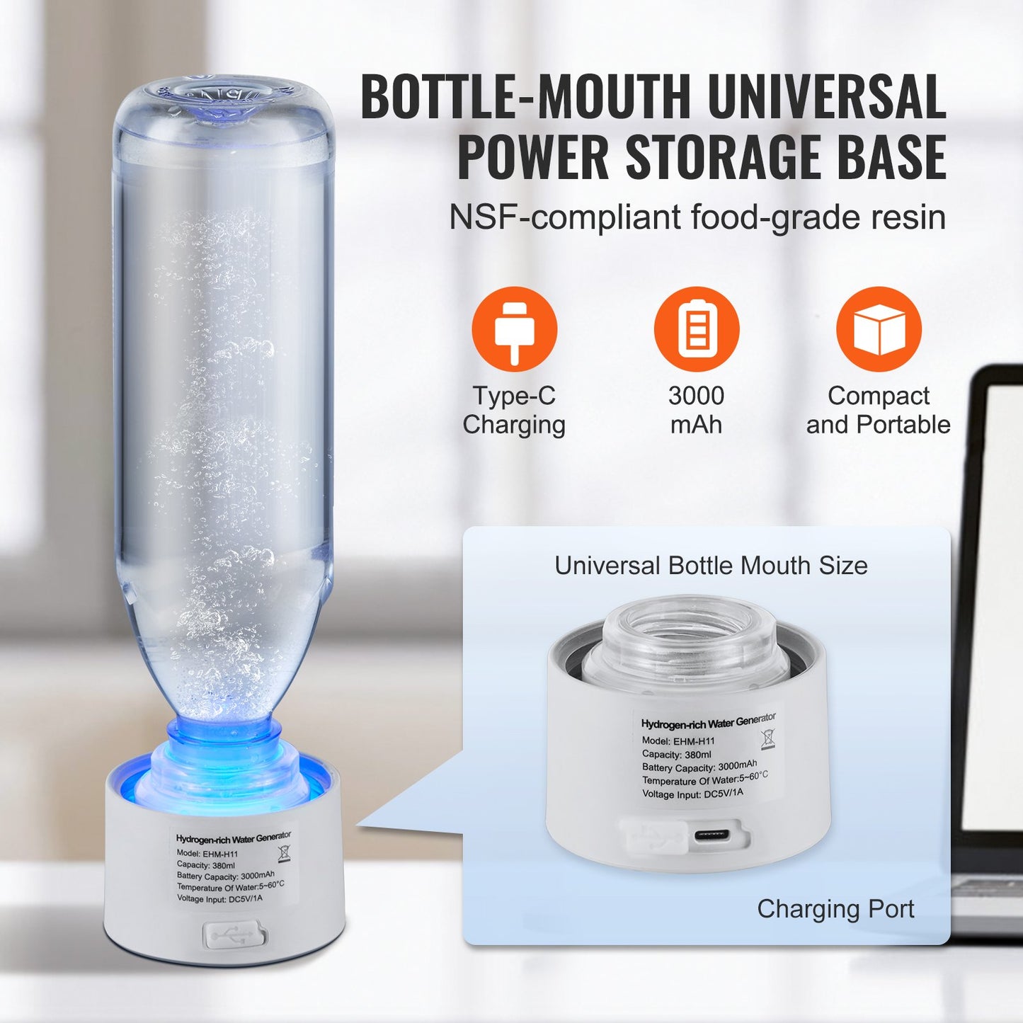 Wasserstoff-Wasserflasche „HydroPure Bottle“ – Tragbarer Generator mit Inhalationsfunktion