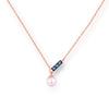 Elegante Roségold-Halskette mit Perlenanhänger und blauen Kristallen im modernen Schmuckdesign