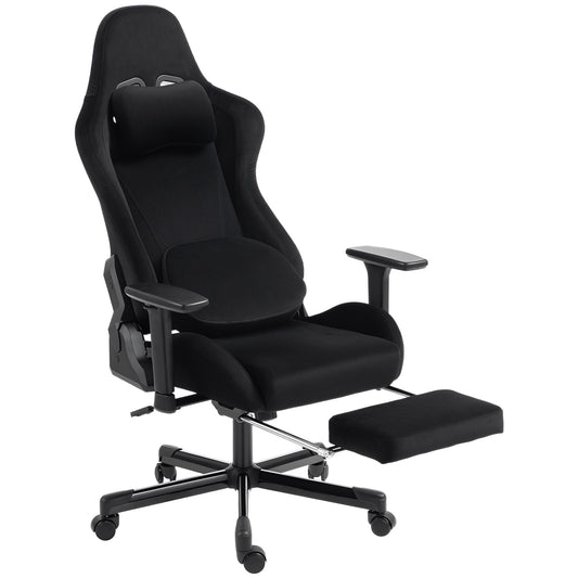Chaise Gaming Ergonomique Massante et Coussin Lombaire Chauffant, Fauteuil Gaming Inclinable en Lin, Accoudoirs 3D, Noir